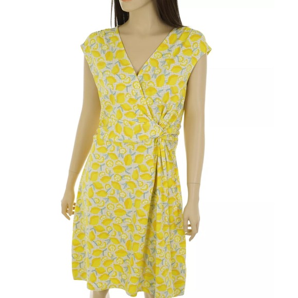LANDS' END Women's SIZE 1X LARGE Cap Sleeve LEMON PRINT DRESS Twist Accent - Picture 2 of 12